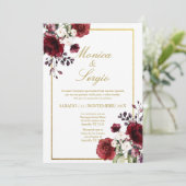 エレガントなバーガンディーの結婚式招待状(スペイン語) 招待状 (スタンド正面)
