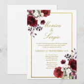 エレガントなバーガンディーの結婚式招待状(スペイン語) 招待状 (正面/裏面)