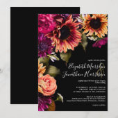 エレガントなバーガンディーイエローのひまわりフラワーボホダーク 招待状 (正面/裏面)