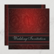 エレガントなバーガンディーダマスクの花モチーフの結婚式招待状