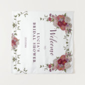 エレガントなバーガンディーフラワーブライダルシャワーのご案内 タペストリー (正面(横))