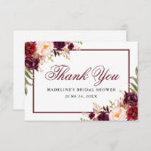 エレガントなバーガンディーフラワーブライダルシャワー サンキューカード (正面/裏面)
