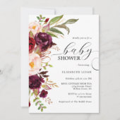 エレガントなバーガンディーフラワーベイビーシャワー招待状 招待状 (正面)