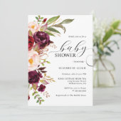 エレガントなバーガンディーフラワーベイビーシャワー招待状 招待状 (スタンド正面)