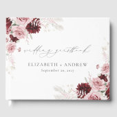 エレガントなバーガンディーブラッシュピンクのローズ フラワー ウェディング ゲストブック (正面)