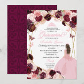 エレガントなバーガンディーブラッシュピンクの花のキンセアニエラ招待状 招待状 (正面/裏面)