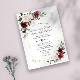 エレガントなバーガンディーブラッシュフラワーゴールドウェディング 招待状