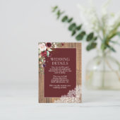 エレガントなバーガンディーブラッシュボタニカルレースウッドディテール エンクロージャーカード (スタンド正面)