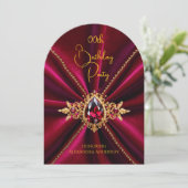 エレガントなバーガンディー誕生日ゴールドジュエルフェイクベルベット 招待状 (スタンド正面)