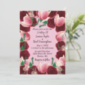 エレガントなバーガンディー＆ブッシュピンクのローズピンクウェディング 招待状 (スタンド正面)