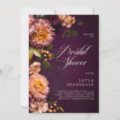 エレガントなバーガンディー ムーディーフラワースクリプト ブライダルシャワー 招待状 (正面)