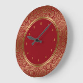 エレガントなバーガンディ及び金ゴールドのヴィンテージのペイズリーパターン ラージ壁時計 (傾斜)