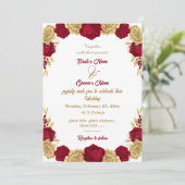 エレガントなバーガンディ＆ゴールドの花のウェディング 招待状 (スタンド正面)