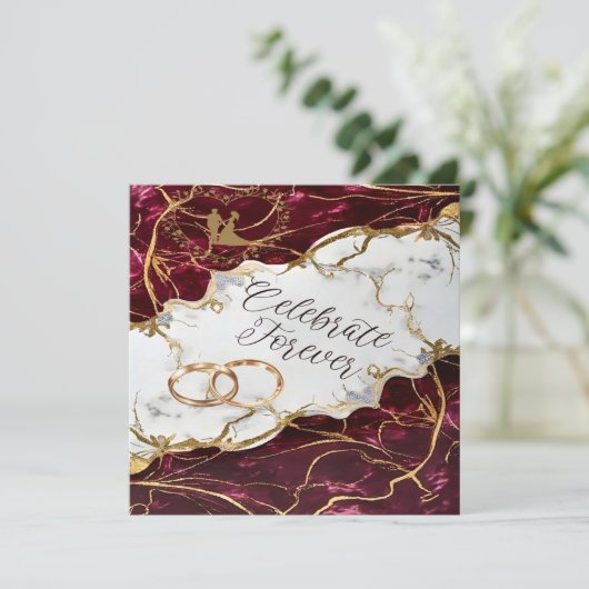 エレガントなバーガンディ&ゴールドマーブル 招待状 (スタンド正面)