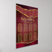 エレガントなバーガンディ＆ゴールド アゲート ウェディング シーティング 箔ポスター (レイダウン)