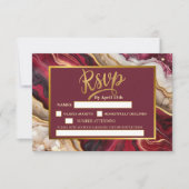 エレガントなバーガンディ ゴールド アゲート マーブル 現代のウェディング 出欠カード (正面)