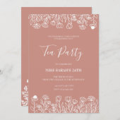 エレガントなバーガンディ ティーパーティー 招待状 (正面/裏面)