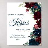 エレガントなバーガンディ & ネイビーブルーのキスの数サイン ポスター (正面)