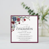 エレガントなバーガンディ ネイビーブルー 初めての聖体拝領 招待状 (スタンド正面)