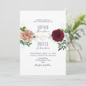 エレガントなバーガンディ ネイビー フラワー 招待状 (スタンド正面)