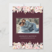 エレガントなバーガンディ フラワーピンク ウェディング セーブ・ザ・デート 招待状 (裏面)