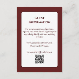 エレガントなバーガンディ フラワーラインアートQRコード ウェディング エンクロージャーカード