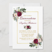 エレガントなバーガンディ フラワー グリーン キンセアニエラ フォト 招待状 (正面)