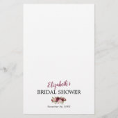 エレガントなバーガンディ フラワー ブライダル シャワー ゲーム (裏面)