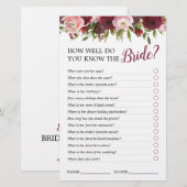 エレガントなバーガンディ フラワー ブライダル シャワー ゲーム (正面/裏面)