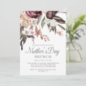エレガントなバーガンディ フラワー ボヘミア ヴィンテージ 母の日 招待状 (スタンド正面)
