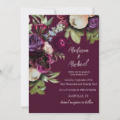 エレガントなバーガンディ フローラル 牡丹 ウェディング 招待状 (正面)