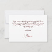 エレガントなバーガンディ＆ブッシュ ボホローズ ブライダルシャワー サンキューカード (裏面)