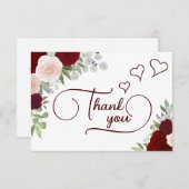 エレガントなバーガンディ＆ブッシュ ボホローズ ブライダルシャワー サンキューカード (正面/裏面)