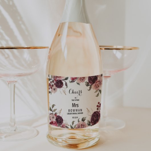 エレガントなバーガンディ ブライダルシャワー スパークリング ワイン ラベル