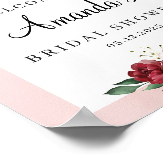 エレガントなバーガンディ ブルッシュ ボヘミアンフラワーブライダルシャワー ポスター (角)