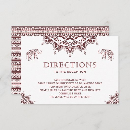 エレガントなバーガンディ ヘンナ インドの結婚式 案内 招待状 (正面/裏面)