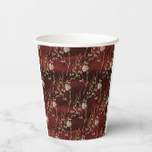 エレガントなバーガンディ マルサラ フローラル 紙コップ (裏面)