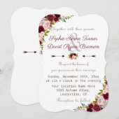 エレガントなバーガンディ マーサラ フラワーの結婚式 招待状 (正面/裏面)