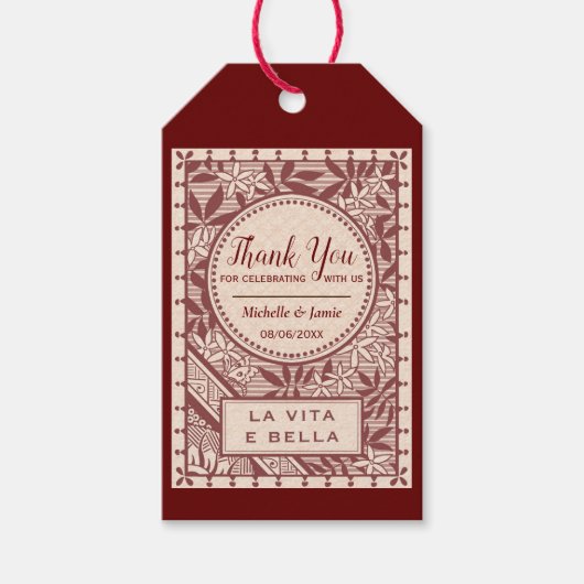 エレガントなバーガンディ ラ ヴィタ エ ベッラの名言 ギフトタグ (正面)