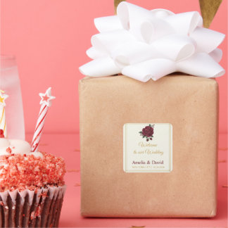 エレガントなバーガンディ ローズ ウェルカム バッグ ラベル ステッカー