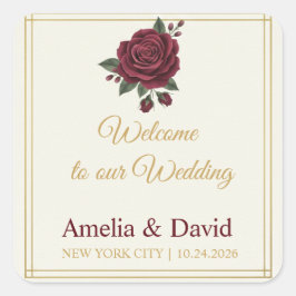 エレガントなバーガンディ ローズ ウェルカム バッグ ラベル ステッカー