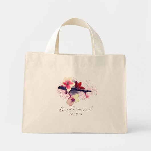エレガントなバーガンディ 桜の花のブライズメイド ミニトートバッグ (正面)