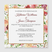 エレガントなバーガンディ 水彩花 ピオニー ゴールド マグネット招待状 (正面)