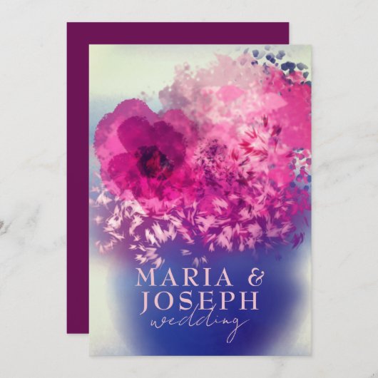 エレガントなバーズディピンクの花瓶 ウェディング 招待状 (正面/裏面)