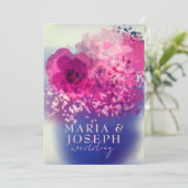 エレガントなバーズデイピンクとワインカラーの花瓶の結婚式 招待状 (スタンド正面)