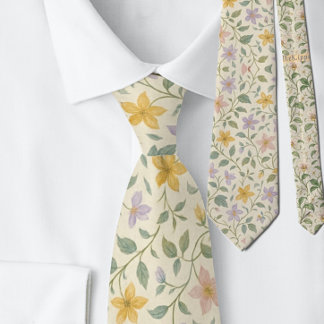 エレガントなパステルカラーの星型花柄 ネクタイ
