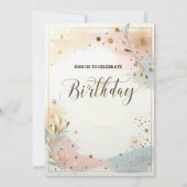 エレガントなパステルカラーの水彩花とゴールドのコンフェッティ 招待状 (裏面)