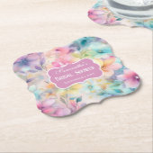 エレガントなパステルカラーの水彩花のブライダルシャワー ペーパーコースター (アングル)