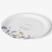 エレガントなパステルカラーの野生の花とグリーンのブライダルシャワー ペーパープレート (アングル)