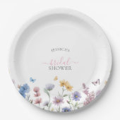 エレガントなパステルカラーの野生の花と緑の結婚前お披露目パーティー ペーパープレート (正面)